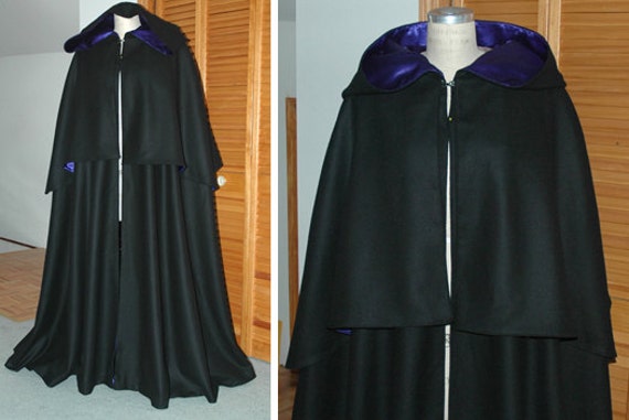 Highway Man Black Wool Cloak With Cape & Hood - Made By Order in Usa