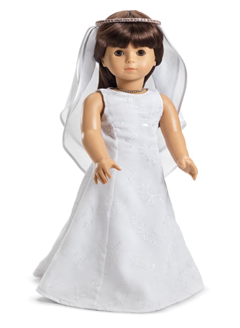 Wedding Dress with Diamonds Silver Tiara and Veil fits 18" Dolls like American Girl Dolls image 2