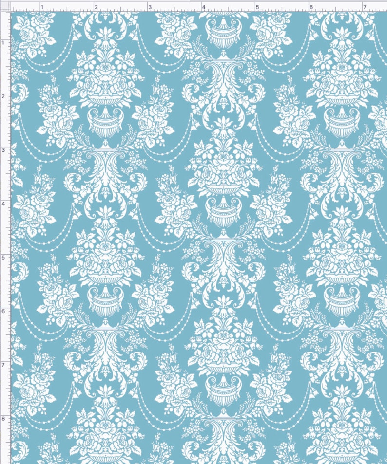 Blue and White Damask Fabric Scaled for 18 Dolls Like Etsy
