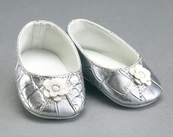 K-pop Silver Leather 18" Doll Shoes Made by Carpatina fits 18" Dolls like American Girl or Gotz Dolls