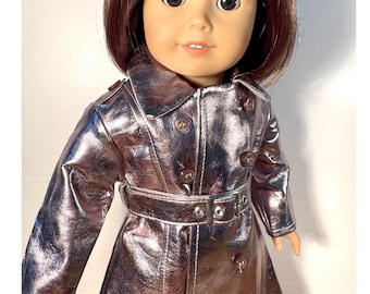 K Pop-poppenkleding gouden leren trenchcoat met jurk en poppenlaarzen past 18" American Girl-poppen