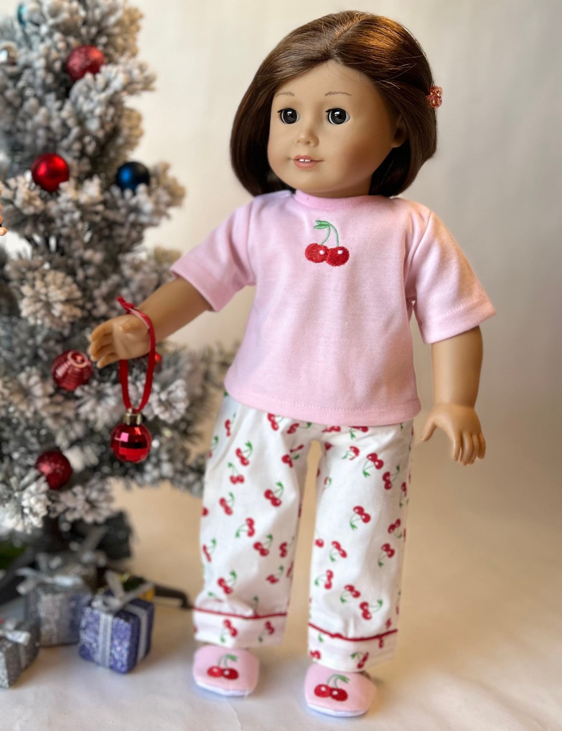 Cherry Dream 18 Doll Pajamas & Red Slippers for American Girl