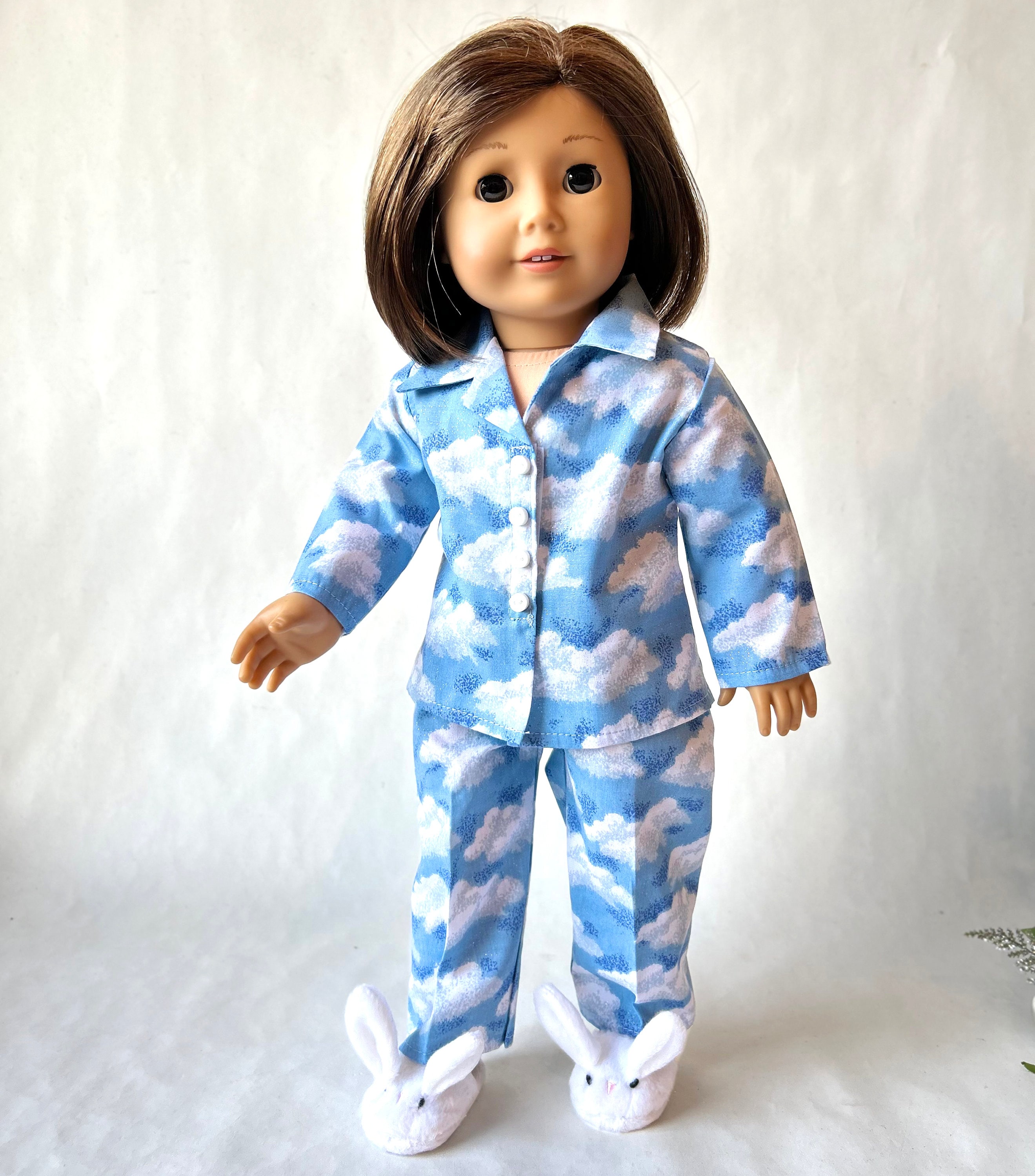 18 Doll Pajamas Blue Cloud With Glitter Cotton Fabric & White