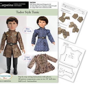Medieval Tunic 18 inch Boy Doll Clothes PDF Pattern, Multi-sized to fit Slim Carpatina and Regular 18&quot; Dolls such as American Girl® and Gotz