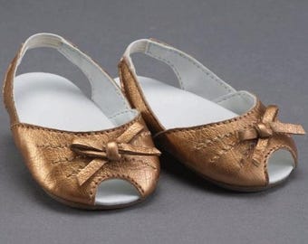 Golden Dolls Shoes with Bow Made by Carpatina fits 18" Dolls like American Girl or Gotz Dolls - Liquidation