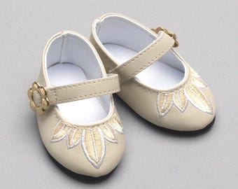 Zapatos de piel para muñecas con bordado, fabricados por Carpatina, aptos para muñecas de 18 pulgadas como American Girl, Gotz o Our Generation.