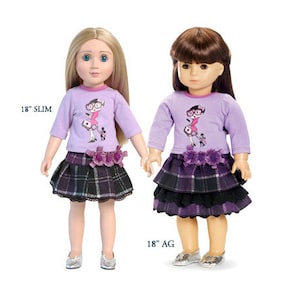 18&quot; Dolls Paris Outfit with Purple Printed Tee and Ruffled Skirt, Choose size: Fits the 18&quot; American Girl or Fits 18&quot; Slim Carpatina