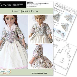 Caraco Jacket and Fichu Doll Clothes Pattern as Downloadable PDF, Comes in 2 sizes: for 18" American Girl and slim Carpatina dolls