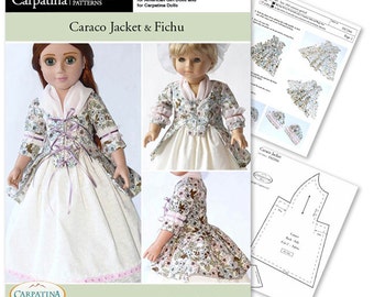 DIY 18" Doll Clothes Pattern: Caraco Jacket & Fichu - Instant Download for 18" American Girl and Slim Carpatina Dolls