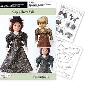 Gigot Sleeve 1890&#39;s Doll Outfit PDF Downloadable Pattern, Multi-sized to fit Slim and Regular 18&quot; Dolls such as American Girl® and Gotz