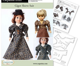 Gigot Sleeve 1890's Doll Outfit PDF Downloadable Pattern, Multi-sized to fit Slim and Regular 18" Dolls such as American Girl® and Gotz