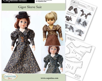 1890s Gigot Sleeve Doll Clothes Pattern as Downloadable PDF, Comes in 2 sizes: for 18" American Girl and slim Carpatina dolls