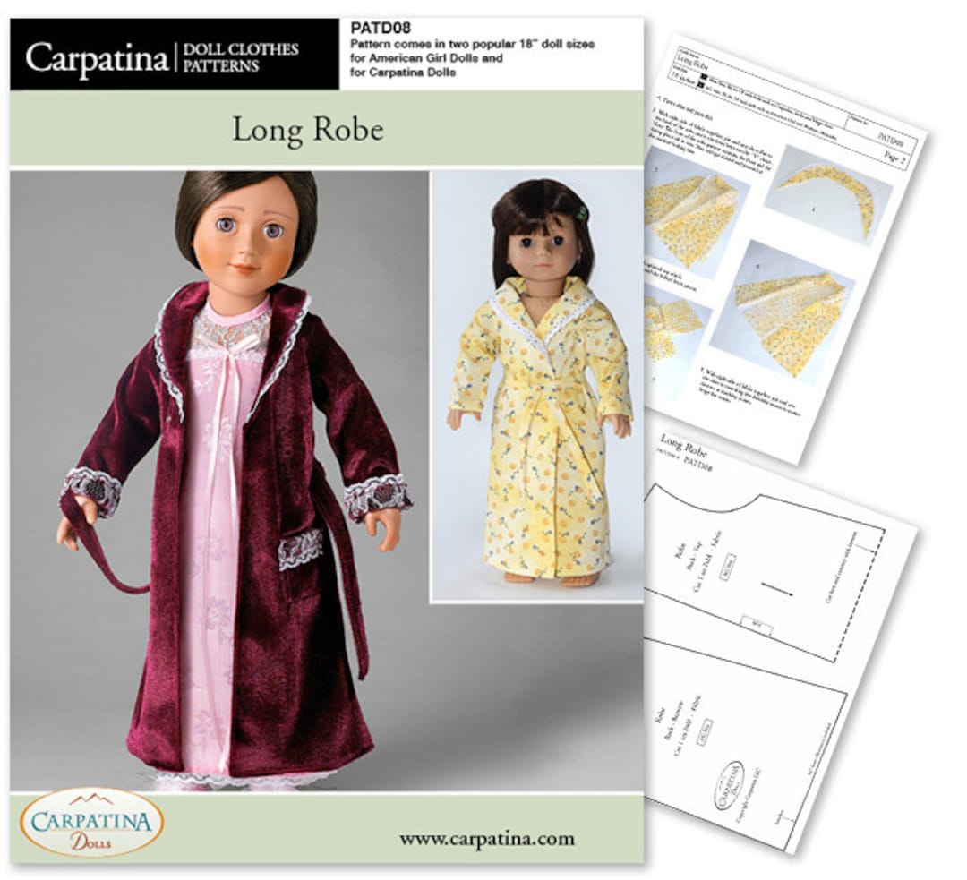 Long Robe 18 Inch Doll Nightwear PDF Pattern, Multi-sized to Fit Slim ...