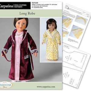 Long Robe 18 inch Doll Nightwear PDF Pattern, Multi-sized to fit Slim Carpatina and Regular 18&quot; Dolls such as American Girl® and Gotz