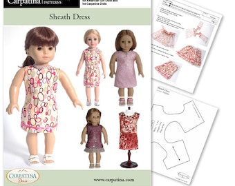 Abito tubino da 18 pollici per vestiti per bambole modello PDF, multi-dimensione per adattarsi a bambole Carpatina sottili e bambole normali da 18 pollici come American Girl® e Götz