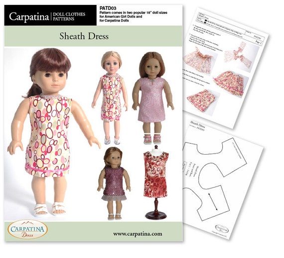 Sheath Dress 18 inch Doll Clothes PDF Pattern, Multi-sized to fit Slim Carpatina Dolls and Regular 18" Dolls such as American Girl® and Gotz