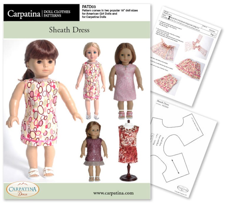 Pu&ograve; includere: Un cartamodello per un abito a tubino per bambole di 45 cm. Il cartamodello &egrave; disponibile in due misure, per le bambole American Girl e le bambole Carpatina. Il cartamodello include istruzioni e diagrammi per cucire l'abito.