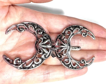 Silver Moon Clasp Closure for Capes and Cloaks, Gold Metal Renaissance Clasp Pin Brooch