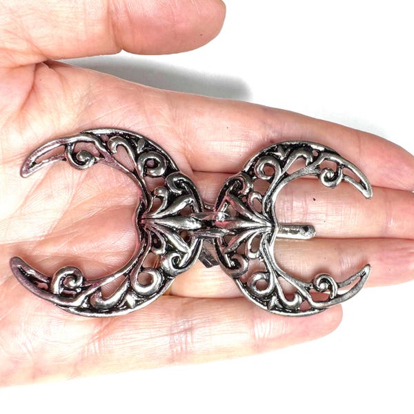 Silver Moon Clasp Closure for Capes and Cloaks, Gold Metal Renaissance Clasp Pin Brooch