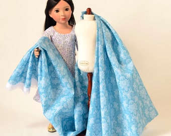 Blue and White Damask Fabric Scaled for 18&quot; dolls like American Girl or Carpatina
