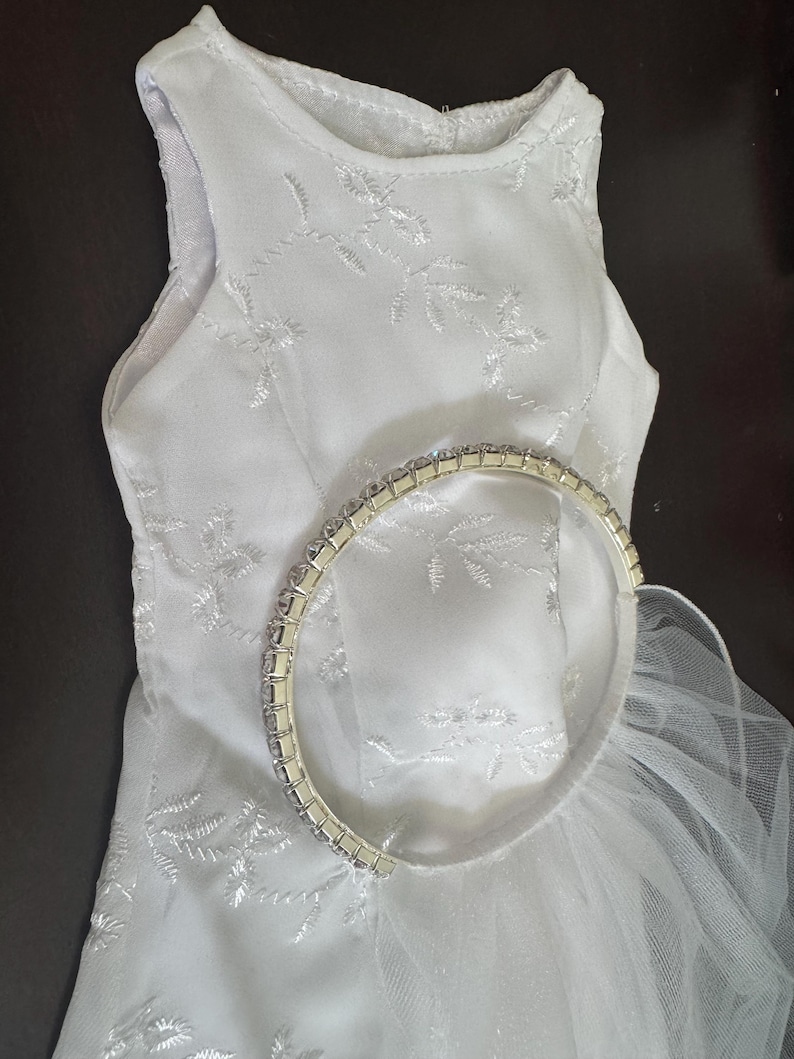 Wedding Dress with Diamonds Silver Tiara and Veil fits 18" Dolls like American Girl Dolls image 3