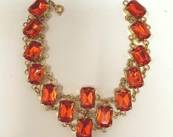 Vintage Georgian Doll Bib Necklace | Red Crystals in Gold Setting, fits 18" American Girl dolls