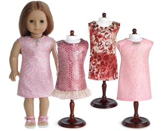 3 Doll Dress Bundle, Pink Lace and Sequins with Satin Lining fits 18" Dolls like American Girl