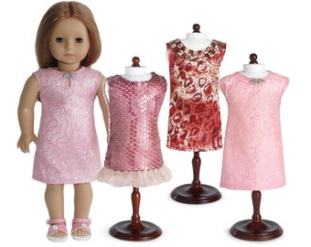 K-Pop Doll Dress Bundle, Pink Lace and Sequins with Satin Lining Made by Carpatina fits 18" Dolls like American Girl or Gotz Dolls