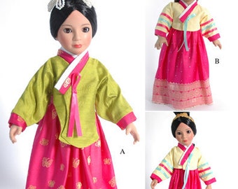 Korean Doll Clothes Pattern Multi-sized for 18" American Girl and Slim Carpatina dolls, Printed Paper Pattern
