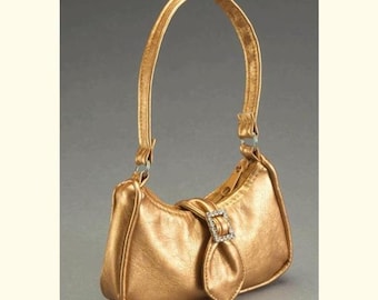 Gold Leather-like Doll Shoulder Bag with Rhinestone Buckle for 18" Dolls like American Girl