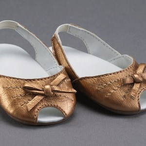 Bronze Sling Back Leather 18&quot; Dolls Shoes with Bow Made by Carpatina fits 18&quot; Dolls like American Girl or Gotz Dolls - Easter Gift