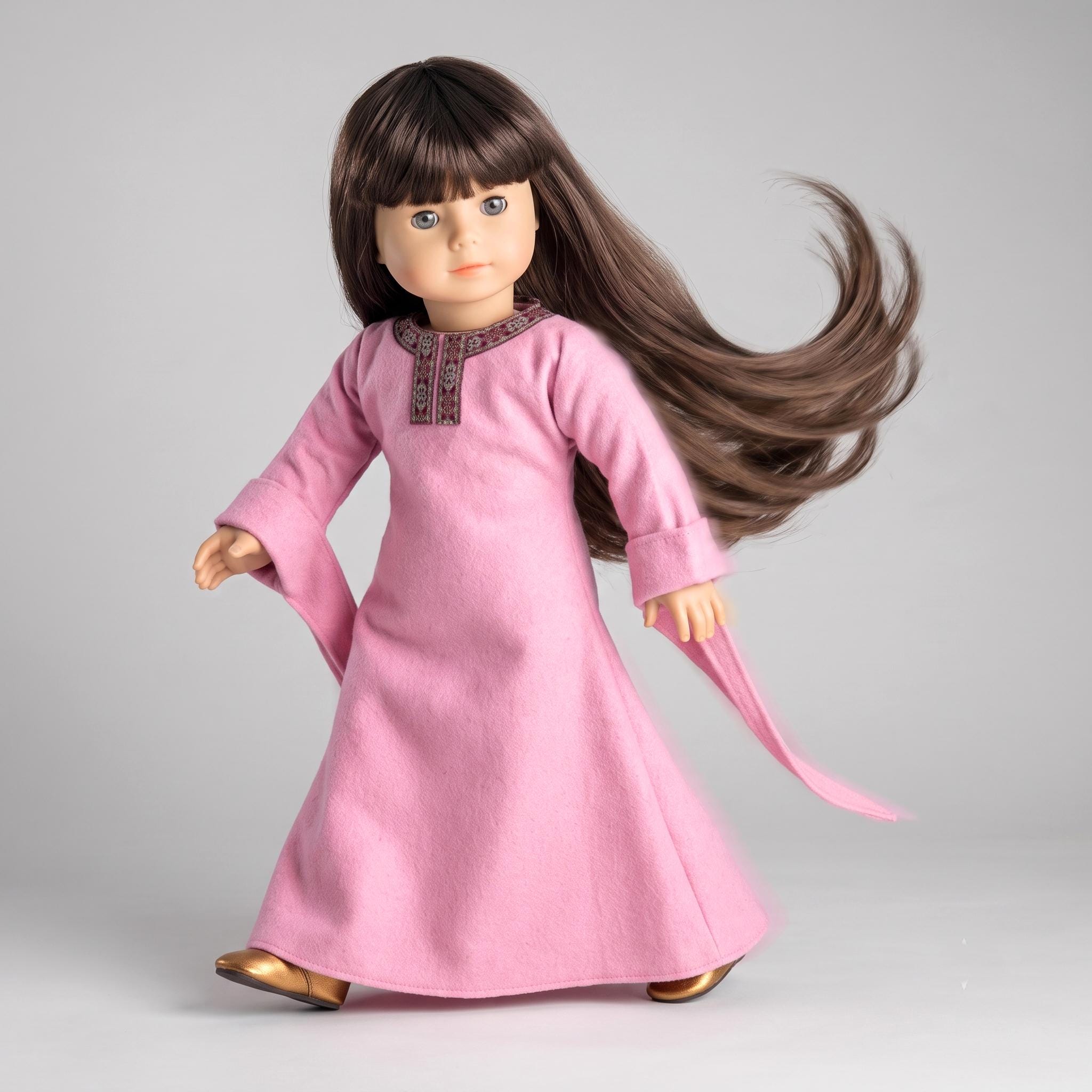 Medieval Princess Pink Wool Dress fits 18" Dolls like American Girl - liquidation-read description