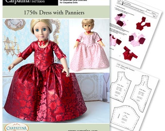 Pattern for Outlander Costume Dress with Panniers PDF Pattern multi sized for 18" Slim Dolls and for Larger American Girl