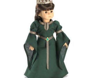 Celtic Princess Doll Dress and Green Velvet Cloak Made by Carpatina fits 18" Dolls like American Girl or Gotz Dolls