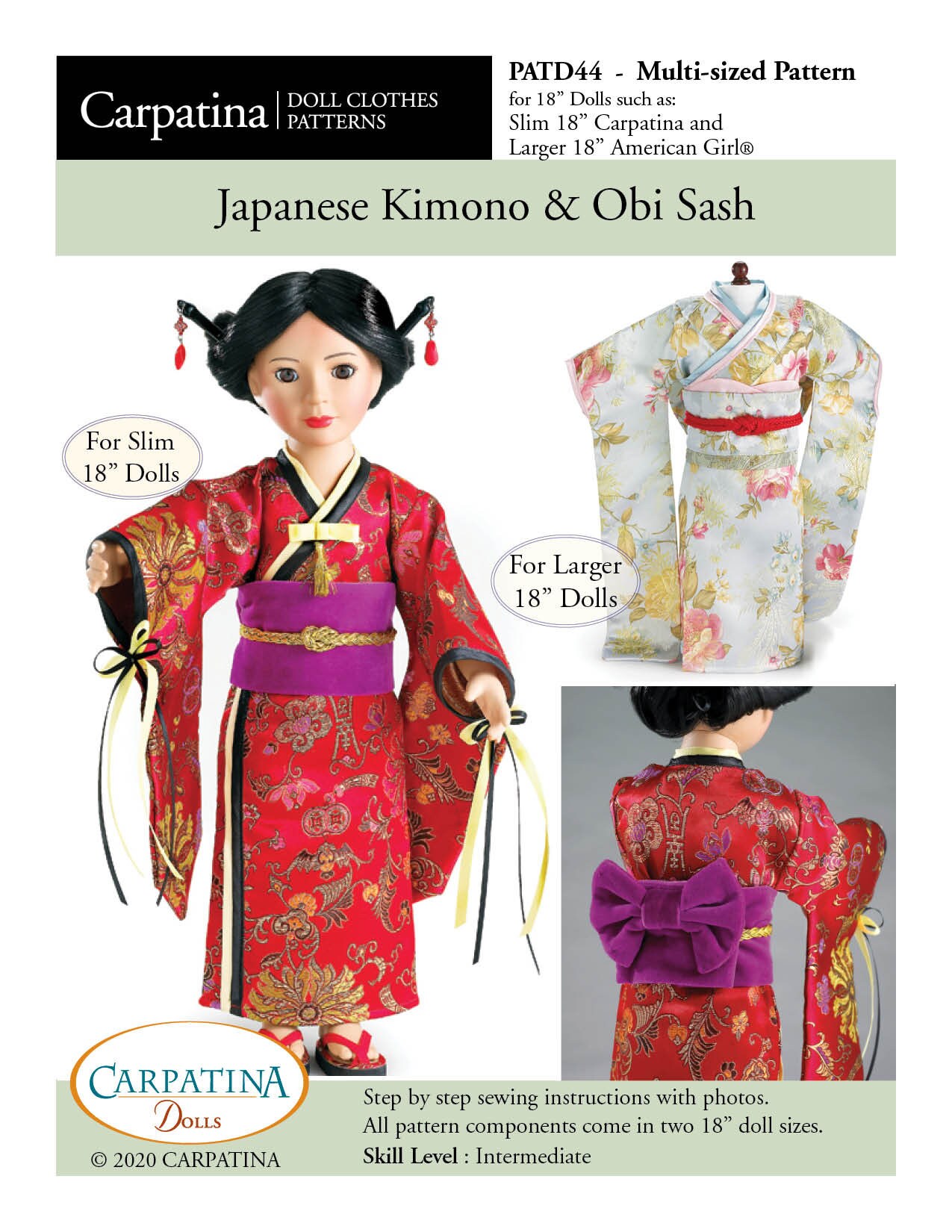 Japanese Doll Kimono and Obi Sash PDF Pattern, Multi-sized Japanese Doll Kimono and Obi Sash PDF Pattern, Multi-sized