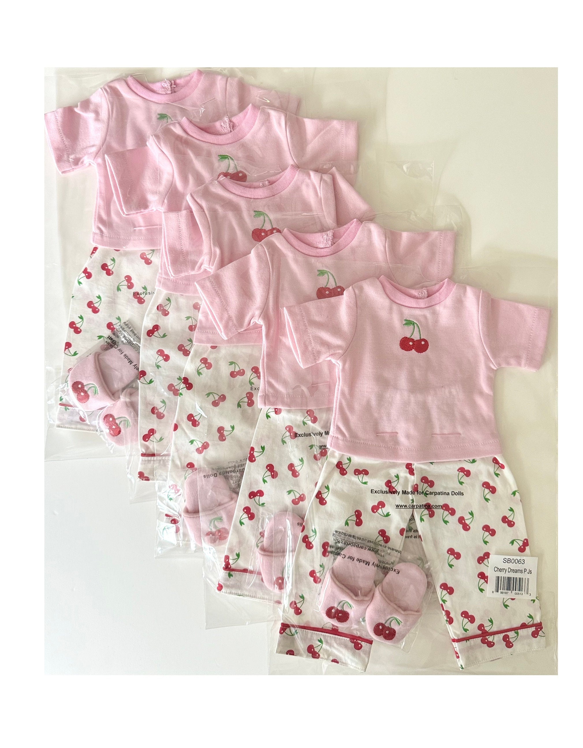 Christmas Gifts Bundle 18" Doll Pajamas Cherry Cotton with Red Slippers, Doll PJs Made by Carpatina fits 18" Dolls like American Girl Dolls
