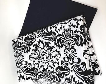 Damask Black and White Flocked Taffeta 1 yard fabric piece of 60” wide:  NEW