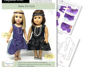 Robe De Style Doll Dress, Sewing Pattern Comes in 2 sizes: for 18" American Girl and 18" slim Carpatina dolls