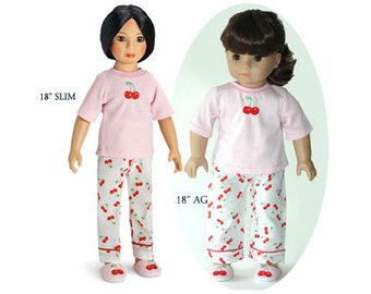 Cherry Cotton Pajamas, Choose your Doll Size from 18" American Girl Dolls or 18" Slim Dolls