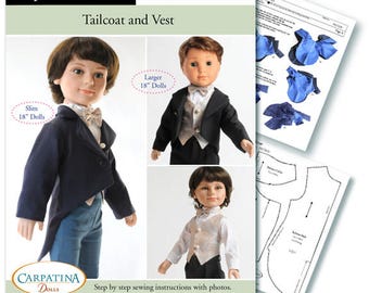 Pattern for Tailcoat and Vest PDF pattern Multi-sized for 18" Slim Carpatina Boy Dolls and for the larger 18" American Girl Boy Logan