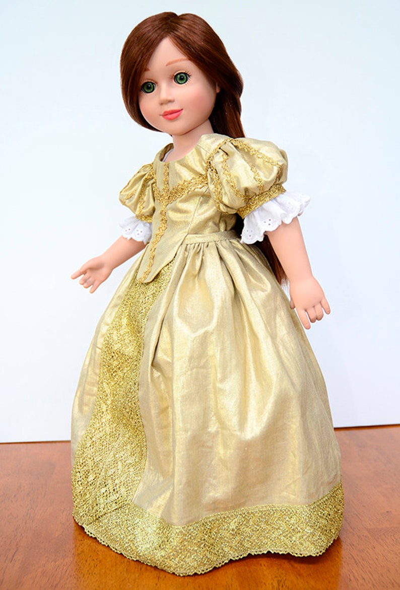 Versailles Gold Doll Dress and Shoes Historical Outfit 18 Slim Doll Clothes like Carpatina, Magic Attic or Slim BJD dolls image 3