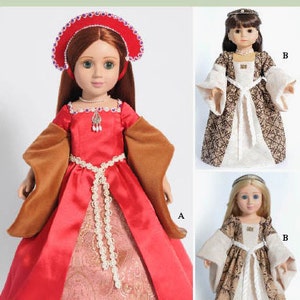 Medieval Tudor Dress Pattern Multi-sized for 18" American Girl and Slim Carpatina dolls, Printed Paper Pattern