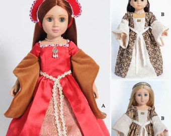 Medieval Tudor Dress Pattern Multi-sized for 18" American Girl and Slim Carpatina dolls, Printed Paper Pattern