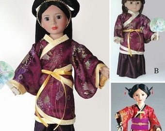 Chinese Hanfu Dress Pattern and Japanese Kimono Pattern Multi-sized for 18" American Girl and Slim Carpatina dolls, Printed Paper Pattern