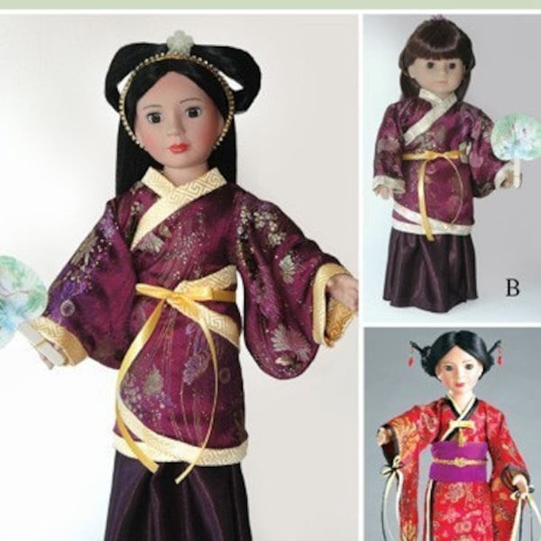 Modèle de robe Hanfu chinois et modèle de kimono japonais multi-taille pour poupées American Girl et Slim Carpatina de 18 pouces, modèle en papier imprimé