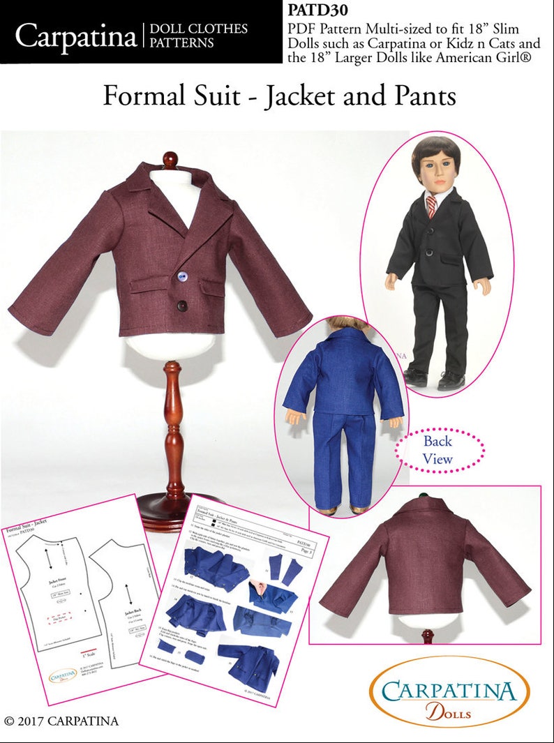 Pattern for Pants and Jacket Suit PDF pattern Multi-sized for 18 Slim Carpatina Boy Dolls and for the larger 18 American Girl Boy Dolls image 3