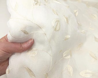 Embroidered Ivory Chiffon Voile Fabric 6 yard long by 160" wide - Sold as a full piece
