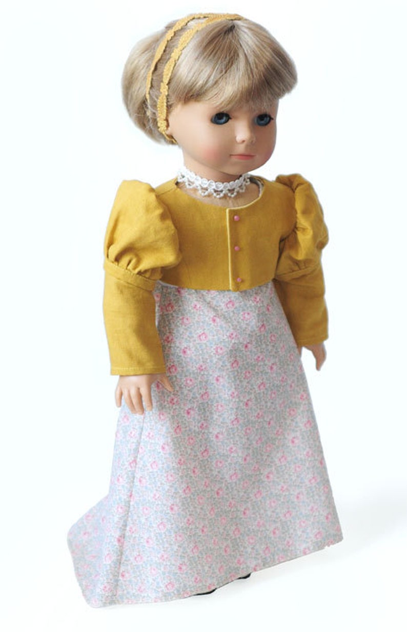 Regency Dress and Spencer Doll Clothes Pattern as Downloadable PDF, Comes in 2 sizes: for 18 American Girl and slim Carpatina dolls image 5