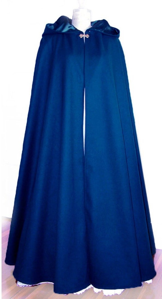 Navy Blue Cotton Velvet Cloak With Hood & Lined in Satin, Custom Made Usa