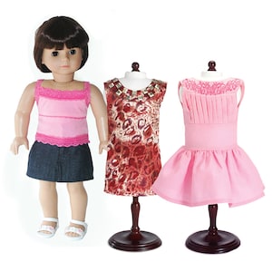 Bundle 18&quot; Doll Outfit and 2 Dresses, Pink Linen Dress, Doll Clothes Made by Carpatina fits 18&quot; Dolls like American Girl Dolls